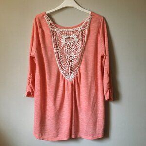 George Pastelcore Coral Heathered Crochet Lace Back A-Line Top Coquette Girl